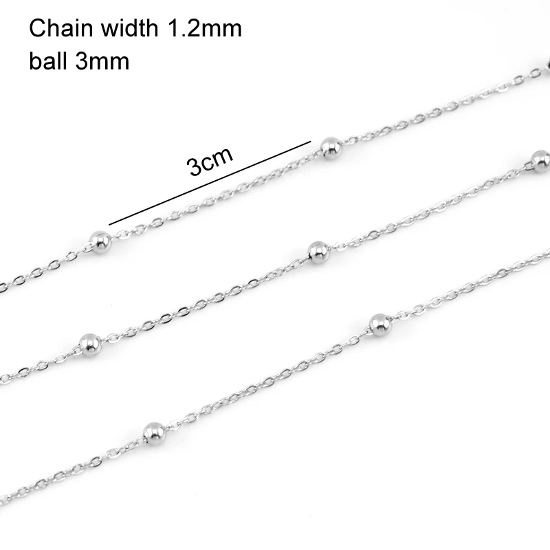 sell in 5 Meters Stainless steel  1.2mm Women silver color Rolo Chain thin Necklace chain with space ball no clasp chains