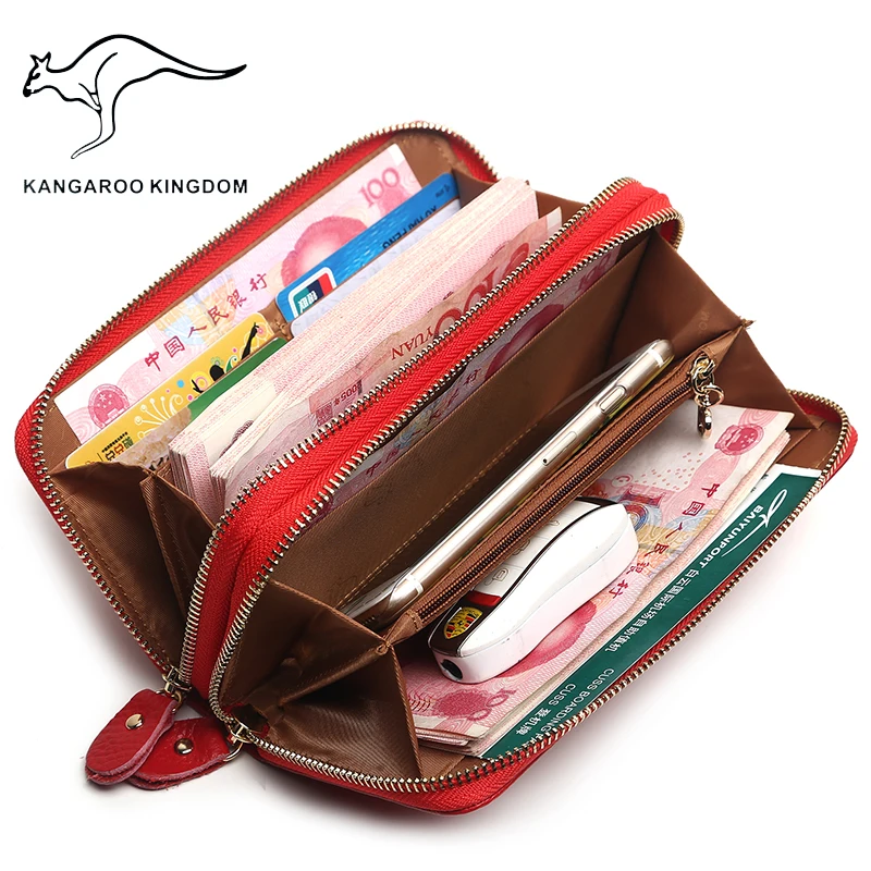 Kangaroo Kingdom Women Wallets Genuine Leather Long Purse Women Clutch Bags Brand Female Wallet