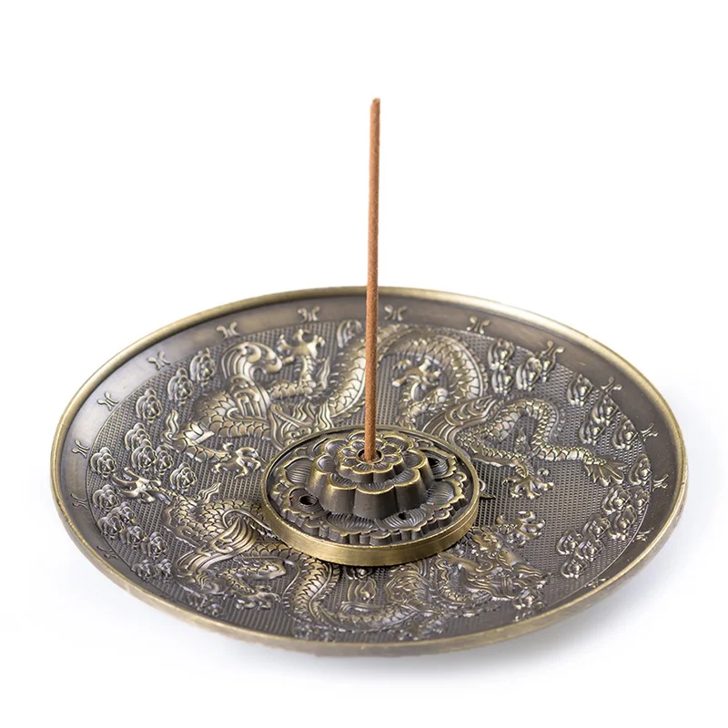 

PINNY Dragon Carving Metal Incense Holder Tibetan Stick Incense Base Room Decoration Meditation Zen Coil Censer Buddha Decor