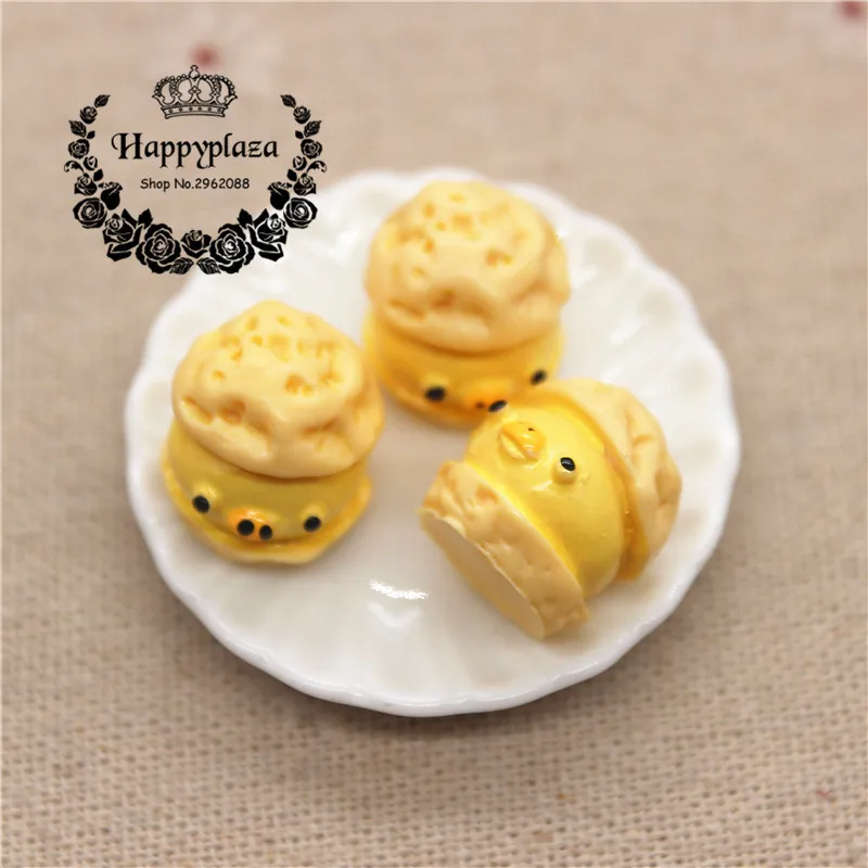 10pcs Cute 3D Resin Pig Puff Simulation Miniature Food Art Flatback Cabochon DIY Craft Decoration,14*15mm