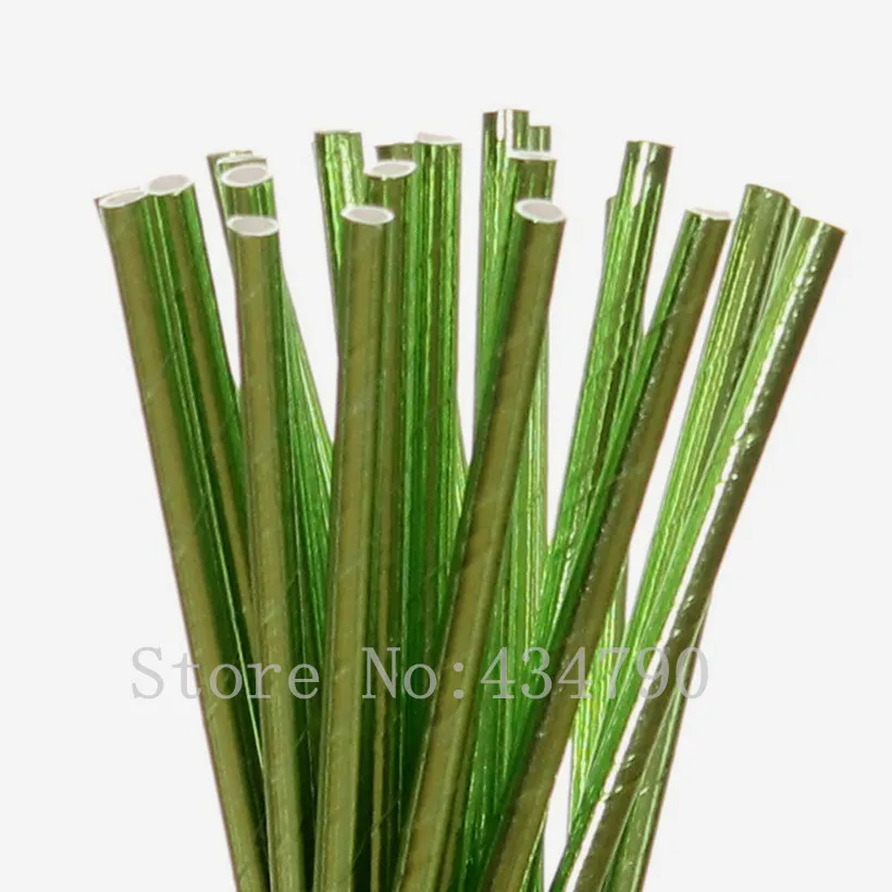 200 Pcs Plain Green Foil Paper Straws-Solid Pure Color Metallic Lime Green Beverage Drinking Paper Straws,Craft Wedding Party