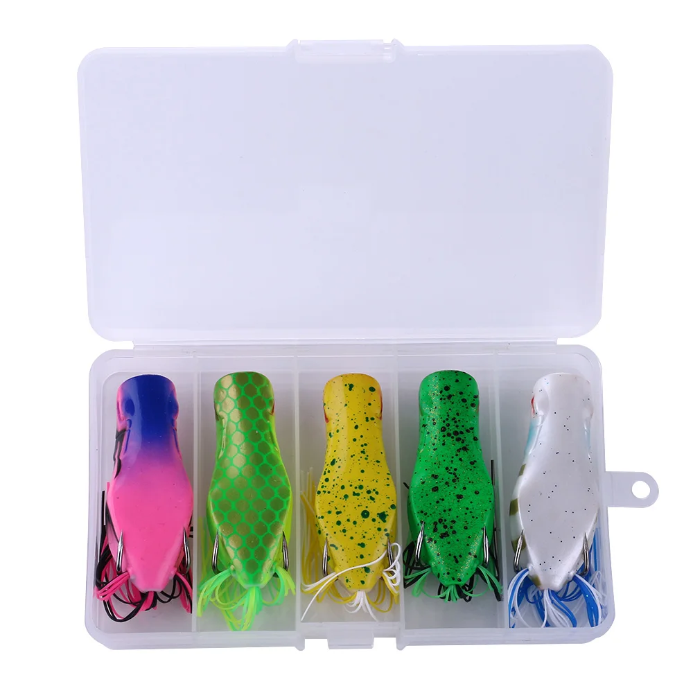 HENGJIA 5pcs 7CM/14G Soft Ray Frog Artificial Fishing Lures With A Box Set Hard Bait Carp Fishing Wobbler Pesca Fishing Tackle