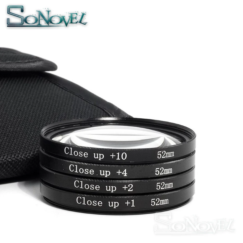 매크로 클로즈업 필터 세트, 1 + 2 + 4 + 10 렌즈, 렌즈 후드, 캐논 니콘 소니 DSLR 카메라용 클리닝 키트, 49 52 55 58 62 67 72 77 mm