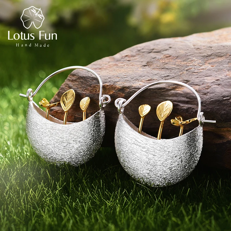 Lotus Fun Real 925 Sterling Silver Earrings Natural Creative Handmade Fine Jewelry My Little Garden Drop Earrings for Women Gift