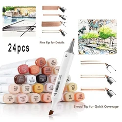 Artist Permanent Sketch Anime Skin Marker Pen Set for Skin Tone Pens TouchNew 12/24 Color Dual Tip Twin Alcohol Based Marker Set