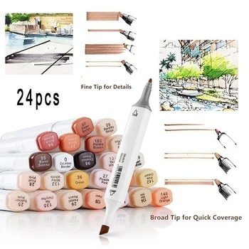 Artist Permanent Sketch Anime Skin Marker Pen Set Skin Tone Pens TouchNew 12/24 Color Dual Tip Twin Alcohol Based Marker Set