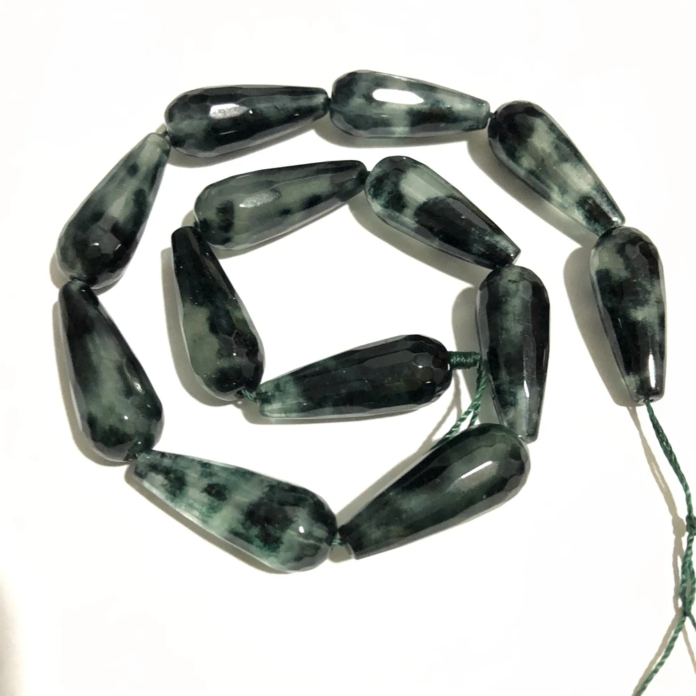 Mystic Moss Jade Beads 10x28mm Faceted Teardrop Bead Stone Drop Pendant Beads,Loose Jade For Jewelry,15