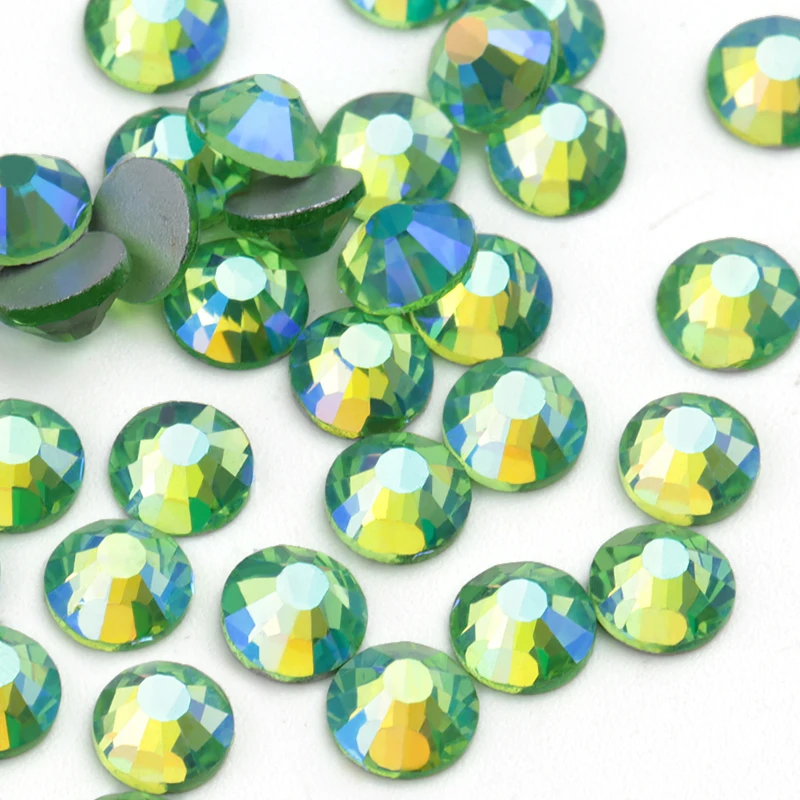 Round Flat Back Light Green AB Non Hotfix Rhinestone Nail Stones DIY 3D Phones Decorations Supplies SS4- SS30 9sizes