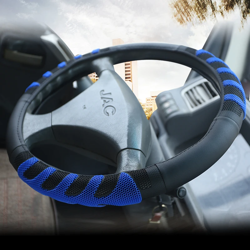 BLUE PU Leather Steering Wheel Covers for Car Bus Truck 36 38 40 42 45 47 50cm Diameter Auto Steering-wheel cover