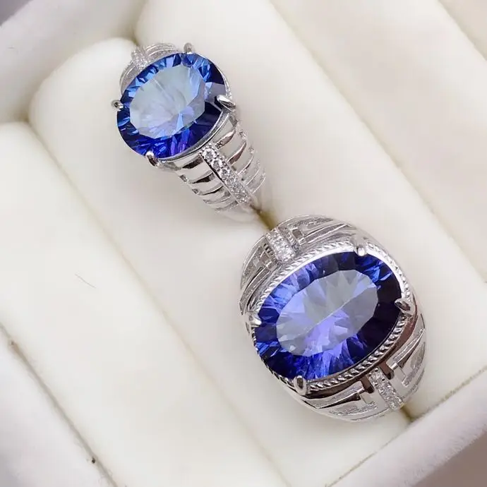 The best gift for Valentine's Day Couple Rings Set Natural And Real  topaz Lover's  Couple Ring