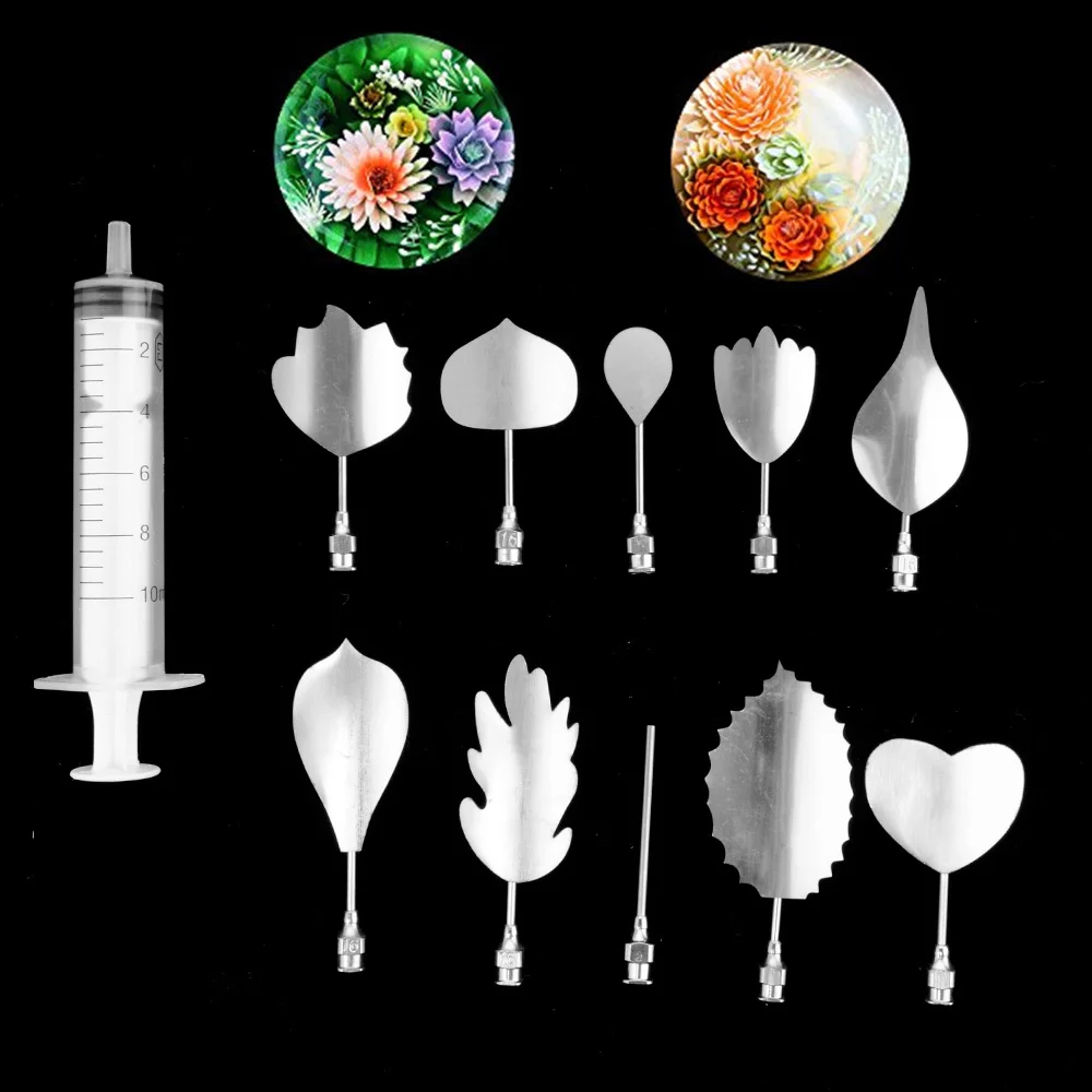 10pcs/set 3D Jelly Flower Art Tools Pudding Cake Decorating Piping Tip Baking And Pastry Accessories 304 Stainless Steel Carving