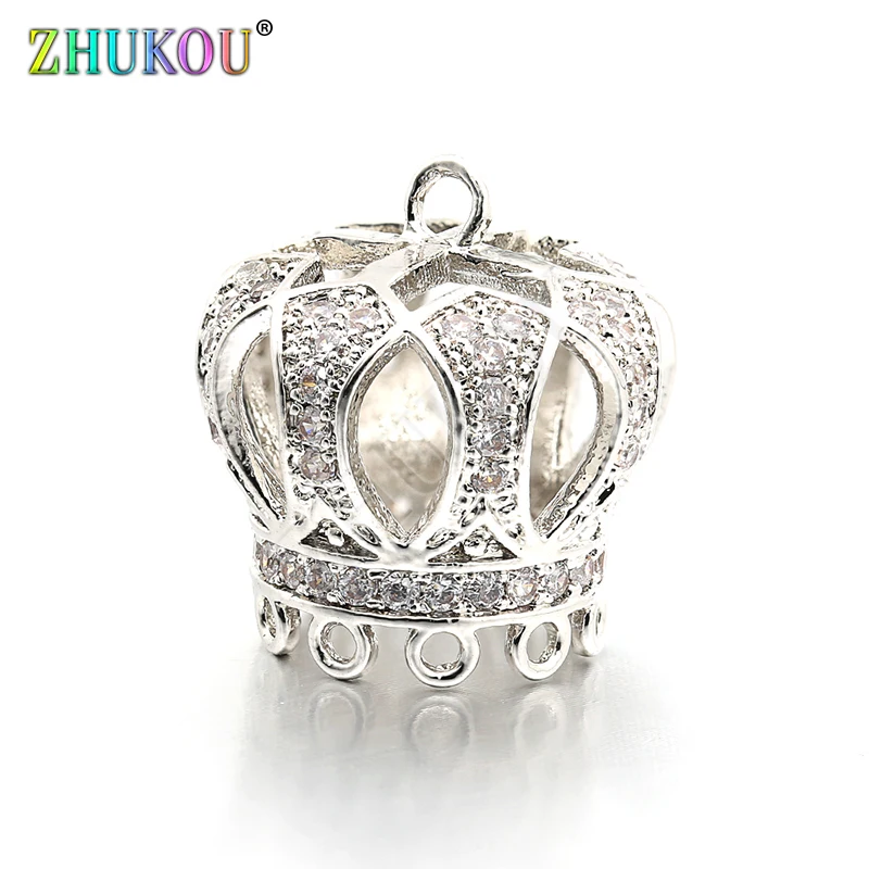 15*16mm High Quality Brass Micro Pave Zircon Crown Tassel Cap Pendant Charms, Hole: 1.5mm, Model: VM18