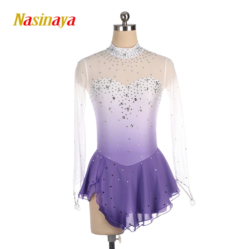 

Nasinaya Figure Skating Dress Ice Skating Skirt for Girl Women Kids Customized Competition Performance Purple Gradient Shiny