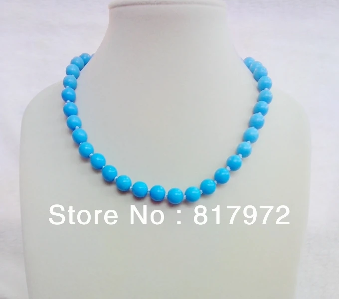 10mm Bead Simple Style Purity Blue stone Rounde Bead Handmake Necklace Woman Party Gift  charm   &6N00123