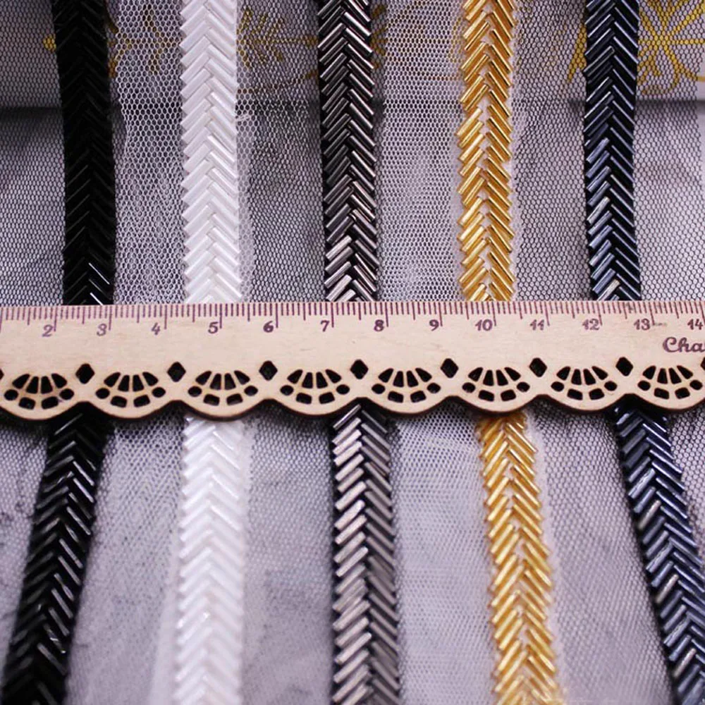 10yards Beaded Lace Trim DIY Garment Neckline Wedding Dress Clothes Mesh Bead Lace Accessories Lace Fabric Jewelry material