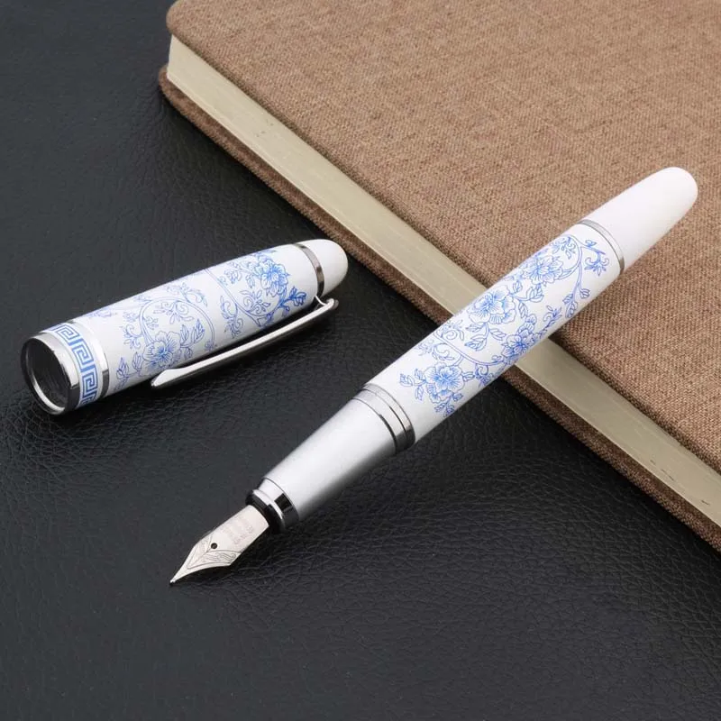 High Quality Hot New Chinese Blue and White Porcelain Pattern Medium Nib Fountain Pen Stationery Office School Supplies