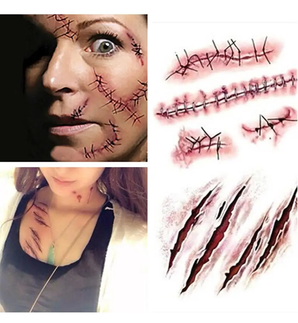 Halloween Zombie Scars Tattoos stickers With Fake Scab Blood Special Fx  Costume Makeup Halloween Decoration - AliExpress, image size:960x1040