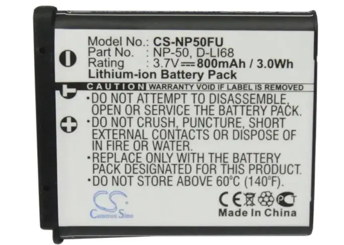 cameron sino 800mah battery for FUJIFILM FinePix F100fd F200EXR F300EXR F305EXR F500EXR F505EXR F50fd F550EXR F600EXR F605EXR