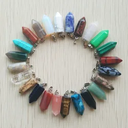 Fashion good quality natural stone mix point pillar pendants for jewelry accessories making free shipping Wholesale 50pcs/lot