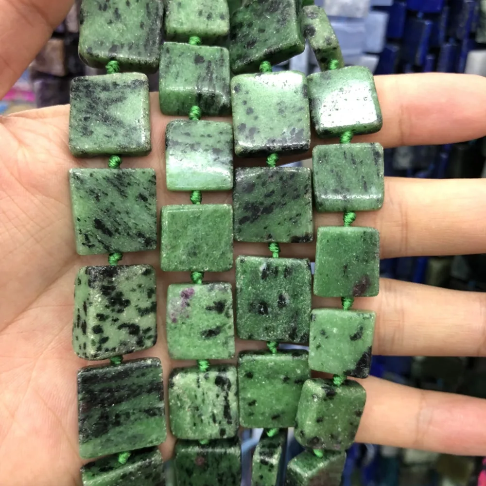 Natural Epidote Rub y Zoist Square Beads Nugget Rectangle Bead, Genuine Stone Gem Jewelry Making Beads 3strings of 15.5