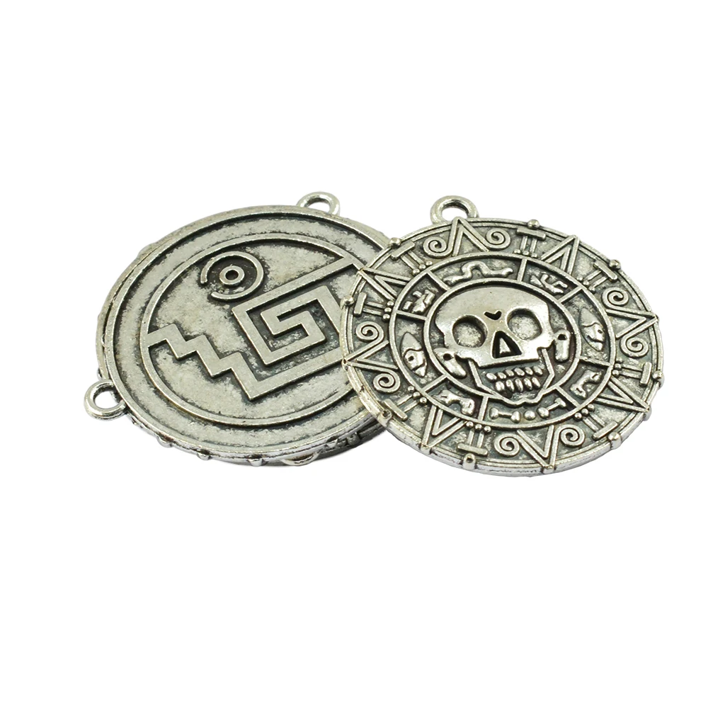 6 Pieces Caribbean Movies Cursed Aztec Coin Medallion Skull Necklace Pendant DIY Jewelry Making