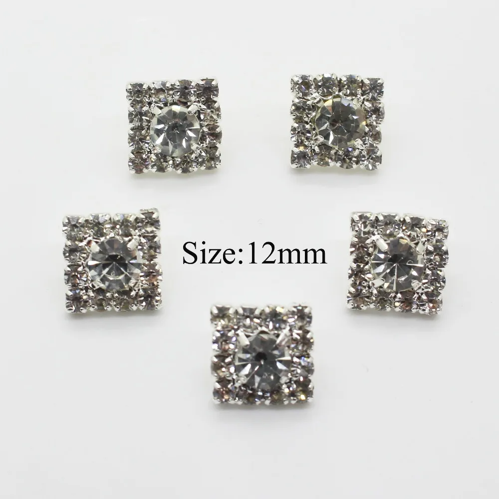 Hot 10pcs 12MM Square Crystal Rhinestone Button Shank Decoration DIY Hand-decorated clothing sewing buttons