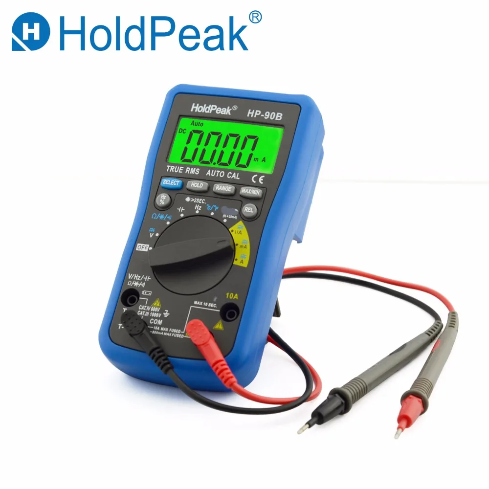 Multimerto HoldPeak HP-90B True RMS Digital Multimeter Auto Range Max/Min AVO Meter with Ohm Volt Amp and Diode Voltage Tester