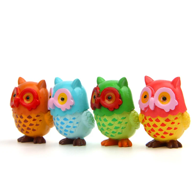 Figurines de hibou de couleur Kawaii, jouets en résine, modèle d'action, décoration de poupée créative, DIY, 4 pièces/lot