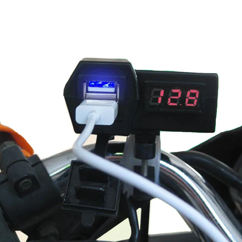 12V 24V Motorcycle Car ATV Quad Dual USB Charger LED Digital Voltmeter Waterproof Phone Handlebar Charger Power Adapter