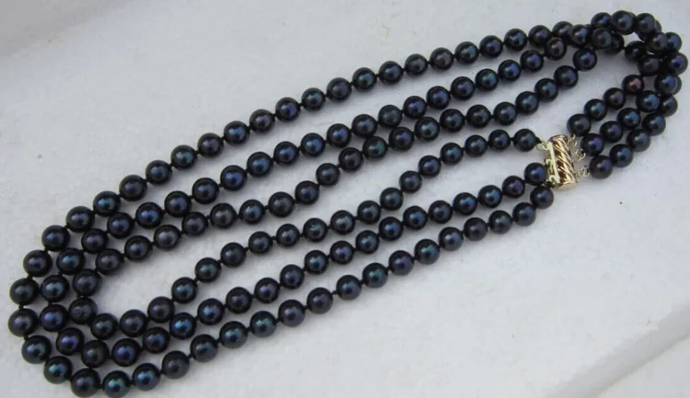 FREE SHIPPING HOT sell new Style 3 Rows 7-8MM black Tahitian pearl necklace 17