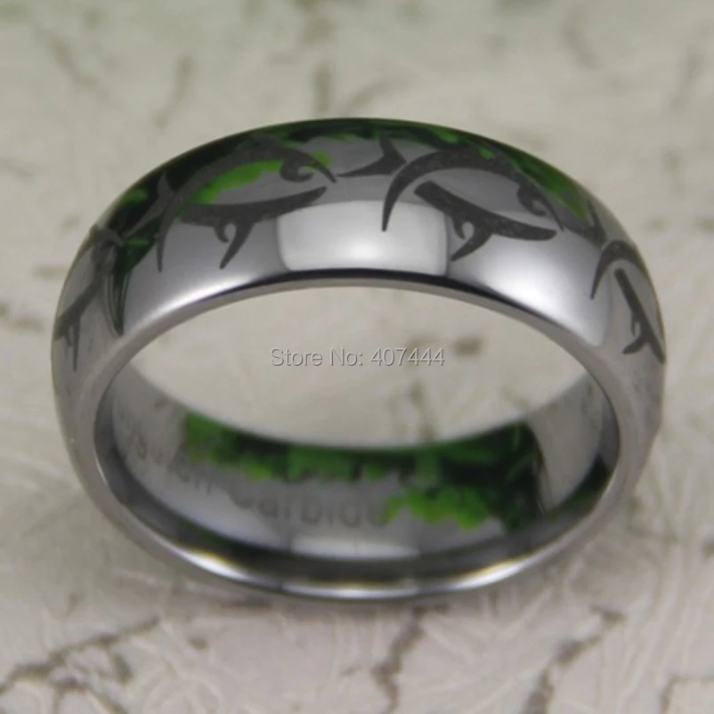 Anillo de carburo de tungsteno para hombre, gran oferta, 8MM, cúpula de plata, pez Tribal, ballena maorí, EE. UU., Reino Unido, Canadá, Rusia, Brasil, envío gratis