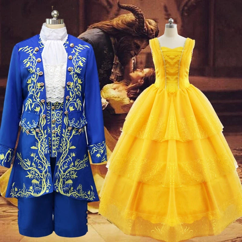 Adult Beauty and The Beast Princess Belle Cosplay Costume Ball Gown Fancy Dress Uniform Halloween Party Costume Wedding dress