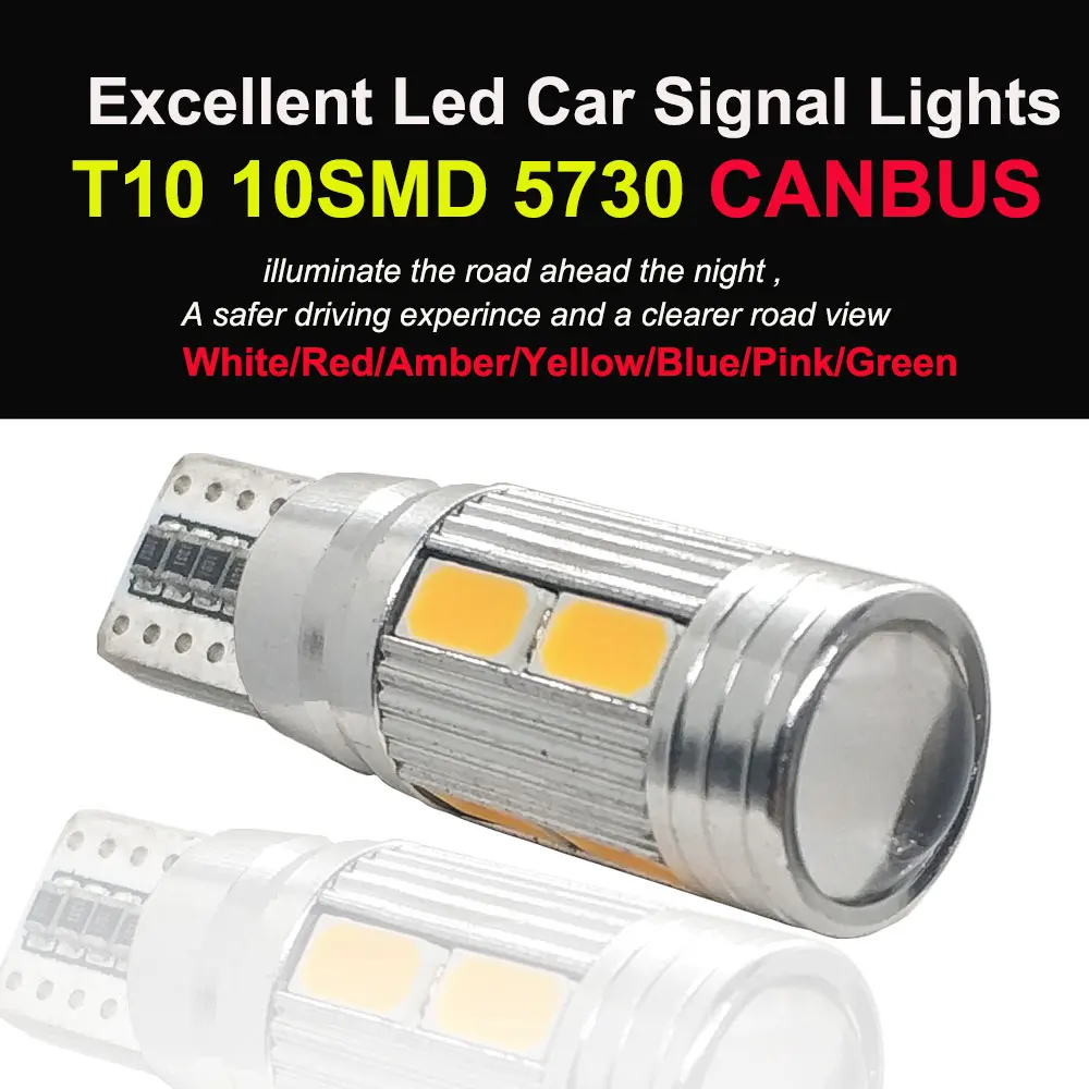 2x t10 led canbus 194 w5w 10smd 5730 car interior lights 168 501 bulbs auto lamp 12v error free white/red/amber/green/blue