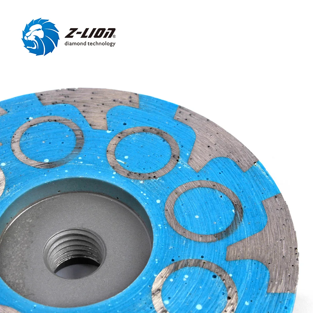 Z-LION 3pcs Diamond Grinding Disc Cup Wheel M14 Thread 4 Inch Resin Filled Metal Bond Sanding Disc Lower Noise with Great Finish