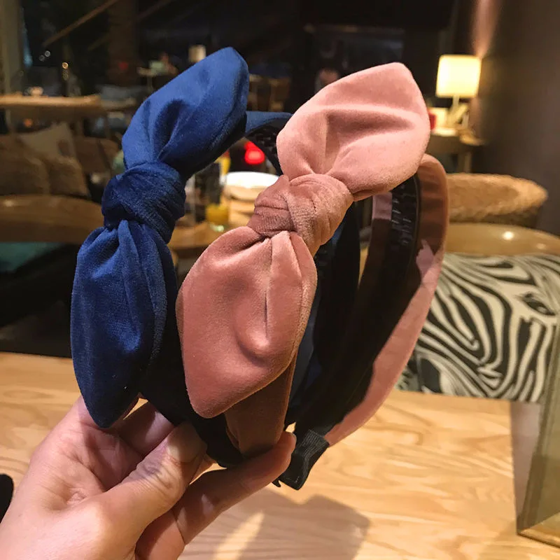 Women Fashion Wide Headband Twist Knotted Hair Band Ladies Retro Bow Hairband Velvet Big Bow Headwrap Hair Accessories For Girls