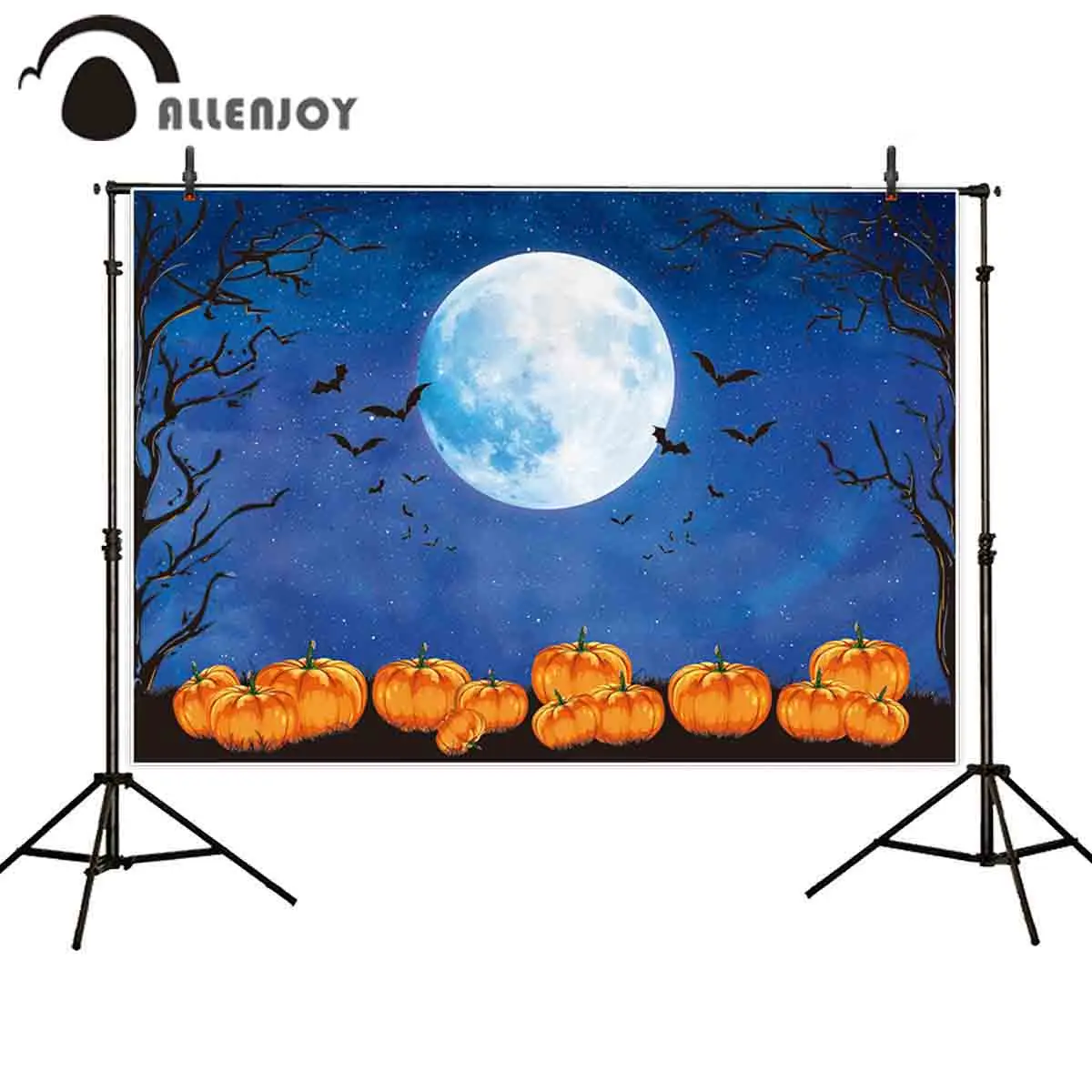 Allenjoy photozone fondo Pumpkins Halloween night bats old tree kis children party decoration fotocoll fondos fotografia estudio