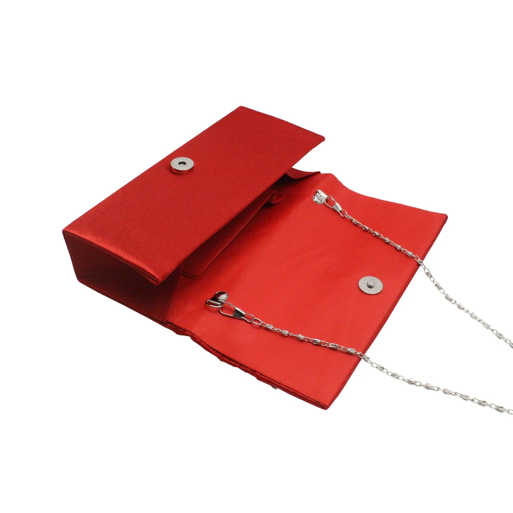 European American Diamante Clutch Bag Pleated Drape Satin Evening Bag for Lady Girl Woman