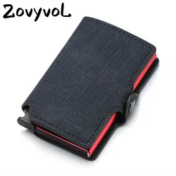 Zovyvol-Porte-cartes de crédit avec nom personnalisé pour homme, porte-cartes en aluminium, étui à moraillon d'affaires, portefeuille en cuir, blocage RFID