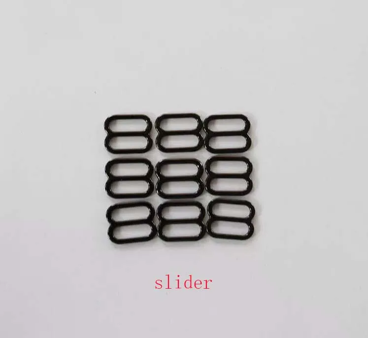 100 pcs / lot 6mm/8mm/10mm/12mm/15mm/18mm/20mm  black metal ring slider hook bra accessory