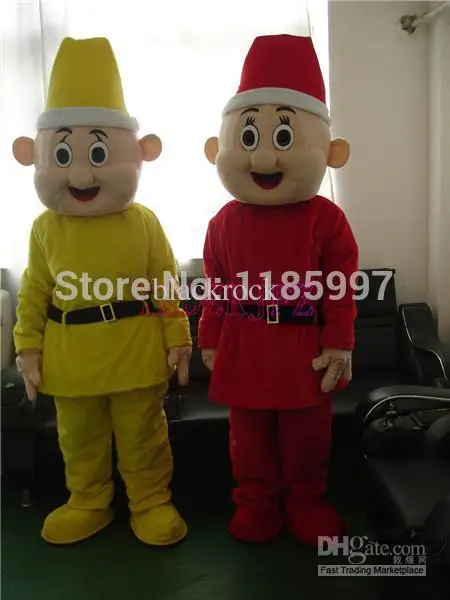 

HOT SALE 2 Piece Yellow And Red Seven Dwarfs Halloween animal Mascot Costume Fancy Dress Animal mascot costume free shipping