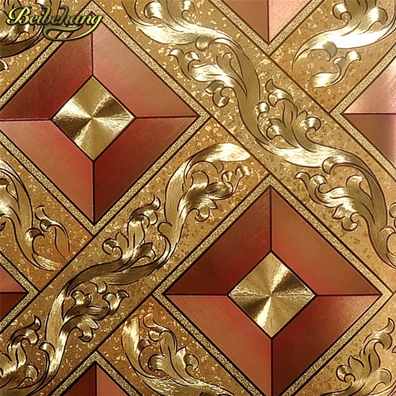 beibehang Classic Luxury wallpaper Roll Gold Foil Wallcovering Glitter Geometry PVC Wall paper For Public House KTV Wall Decor