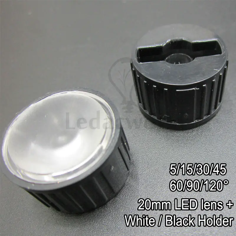 

20x 20mm PMMA Optical LED lens Frost Surface + White/Black Bracket Angle 5 15 30 45 60 90 120 Degree For LED Bulbs DIY