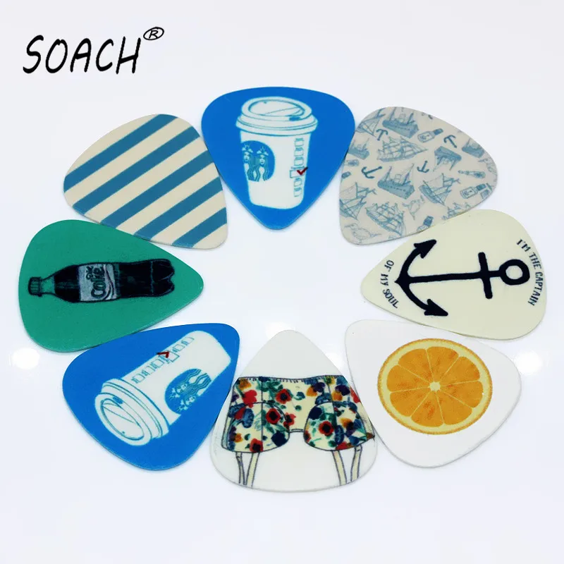 SOACH 10pcs 0.46mm guitar picks pick paddle personality mixed pattern PVC double-sided printing instrument accessories