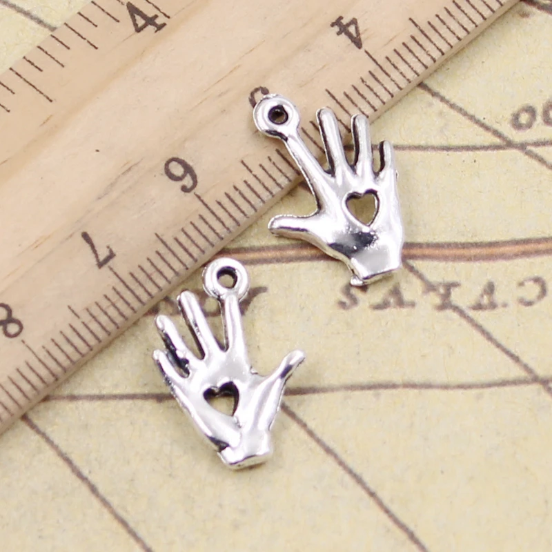 20pcs Charms Palm Hand Heart Cut 12x18mm Tibetan Silver Color Pendants Antique Jewelry Making DIY Handmade Craft