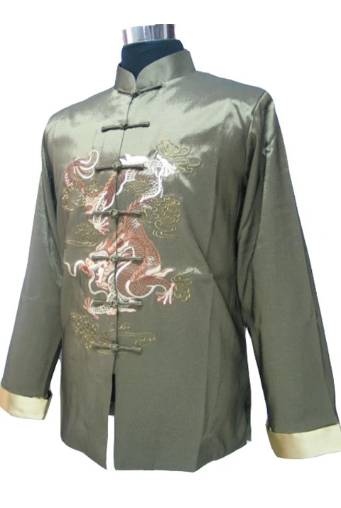 Black Chinese Men\'s Silk Tang Suit Novelty Kung Fu Jacket Classic Embroidery Costume Kung Fu Shirt Size M L XL XXL XXXL MJ080