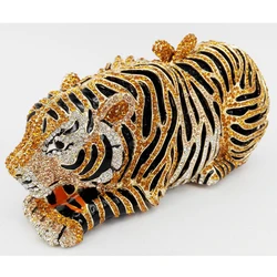 Stylish Animal Tiger Diamond Evening Bag Gold Luxury Diamante Crystal Clutch bag Wedding elegant bride Party leopard Purse 88166