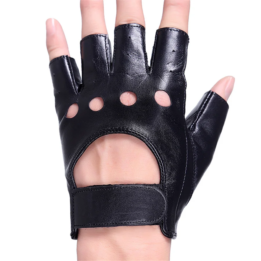 Sheepskin Half-Finger Gloves Men'S Gloves Genuine Leather Gloves Men'S Wrist Magic Buckle Fingerless Gloves Y-04-5