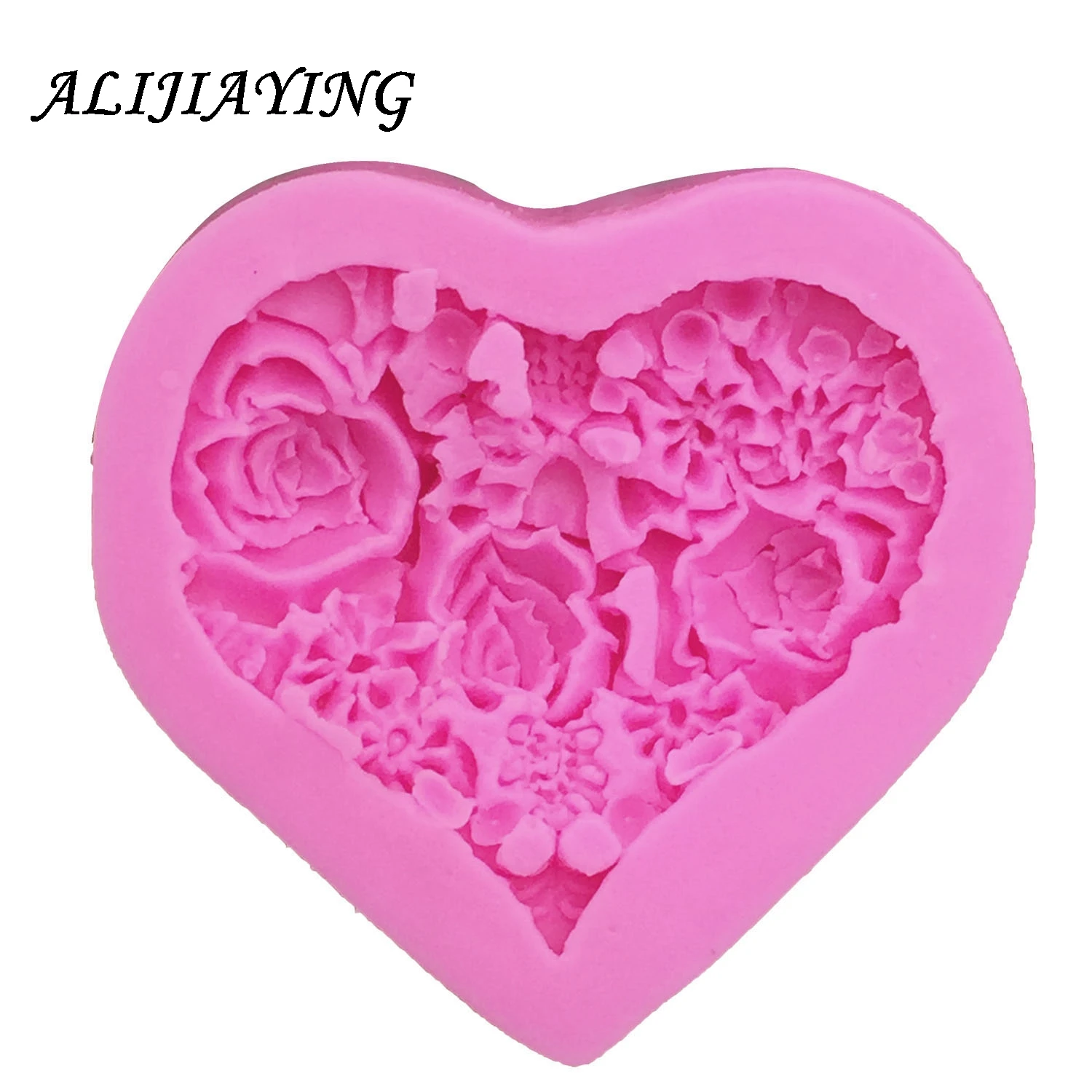 3D Rose Flower Bouquet Loving Heart Shape Valentine\'s Day Gift Present Fondant Cake Mold Silicone Sugar Chocolate D0085