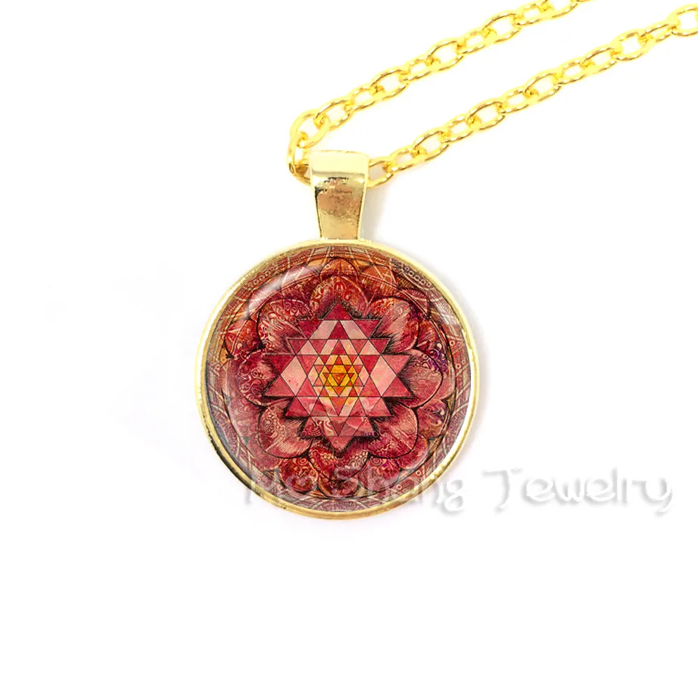 Sri yantra Glass Dome Pendant India Mandala Sacred Geometry Jewelry Sri yantra Necklaces Spiritual Buddhist Jewelry