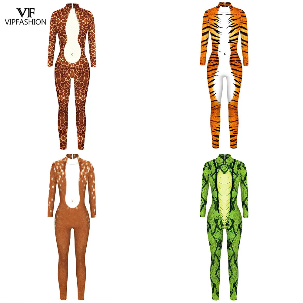 Disfraz de Halloween con estampado de leopardo en 3D, mono de serpiente Zentai, moda VIP